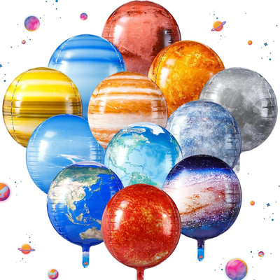 24 Pcs Space Balloons 22 Inch Large 4D Galaxy Planet Balloons World Map Globe In