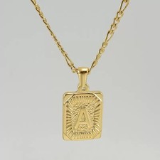 18K Gold Plated Square Initial Letter A Stainless Steel Pendant Necklace