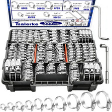 222PCS 304 Stainless Steel Hose Clamps Assortment Kit,Metal Adjustable 1/4"-2-3/