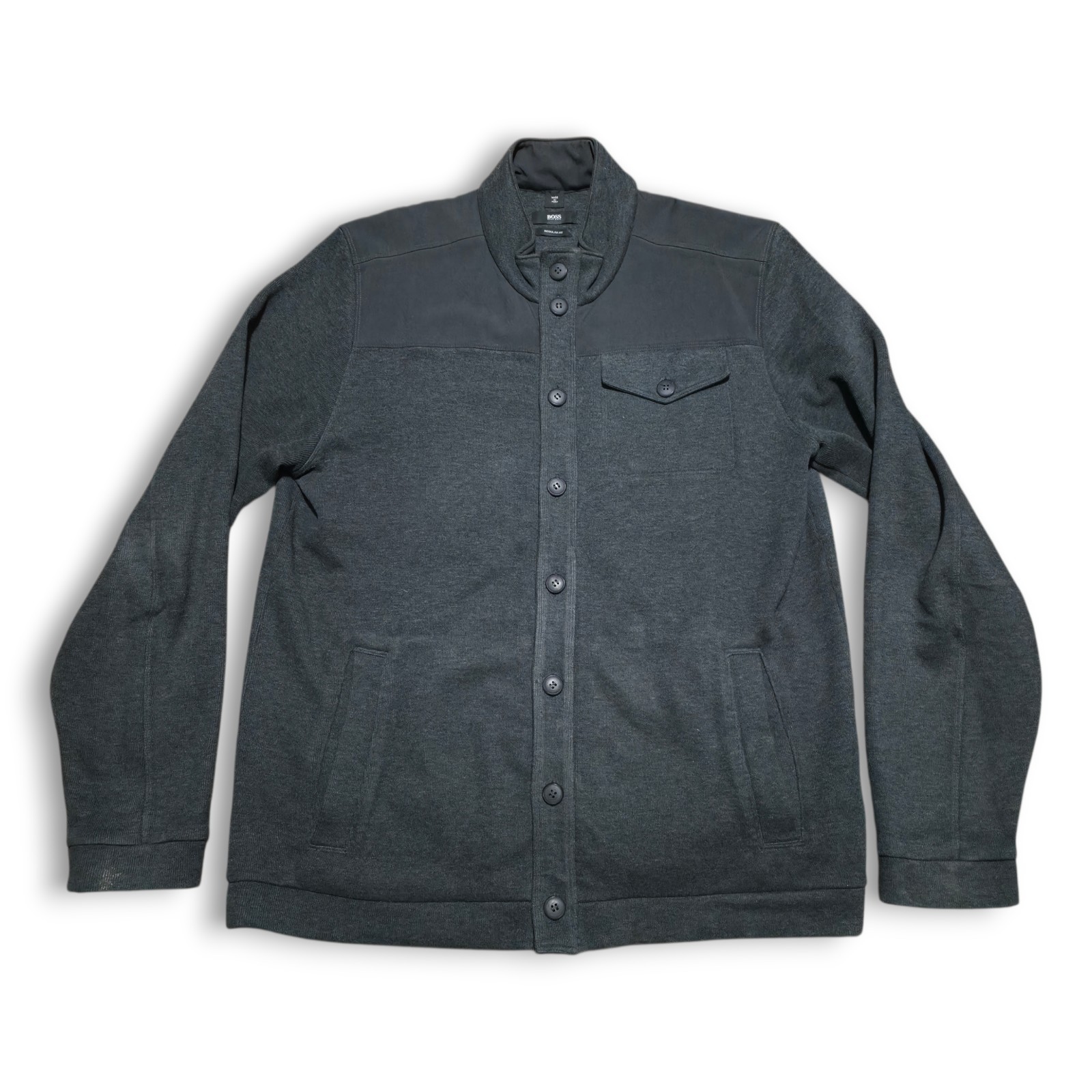 Hugo Boss Button Zip Lux Jacket Gray Long Sleeve Men's Size XL Cotton Blend