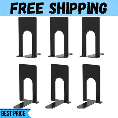 6 Pcs Heavy Duty Metal Bookends for Shelves Book Stoppers for Library Home Offic