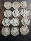 12 Mercury Silver Dimes, Assorted Dates And Mint Marks, 1916-1927, NO RESERVE!