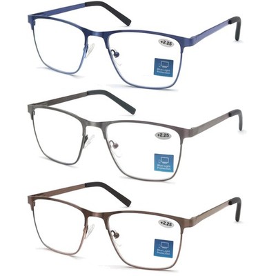 Lesebrille Herren Blaulichtfilter Metallrahmen Rechteck 3er-Pack