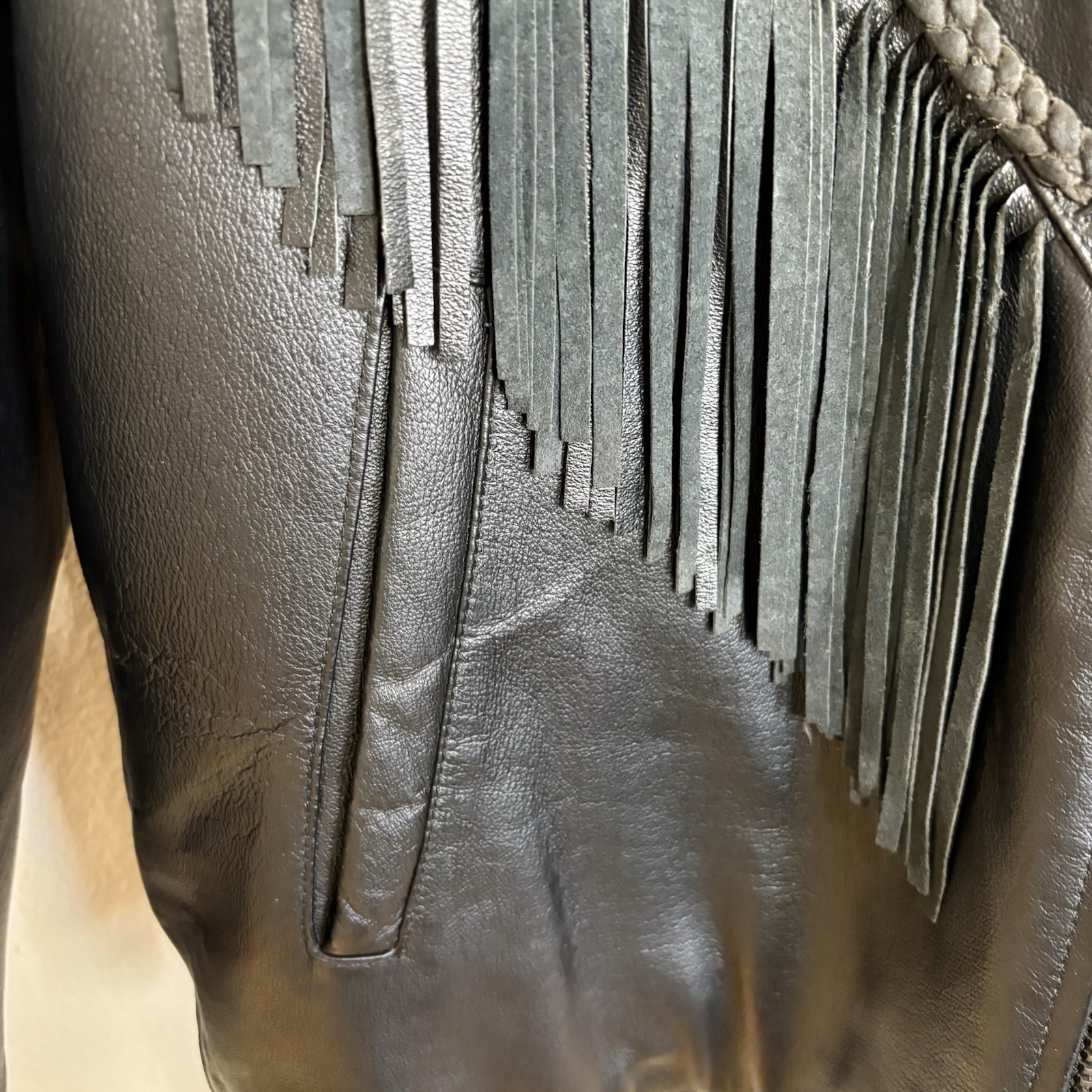 USA Bikers Dream Apparel size XXXL Women Black Leather Fringe Biker Jacket