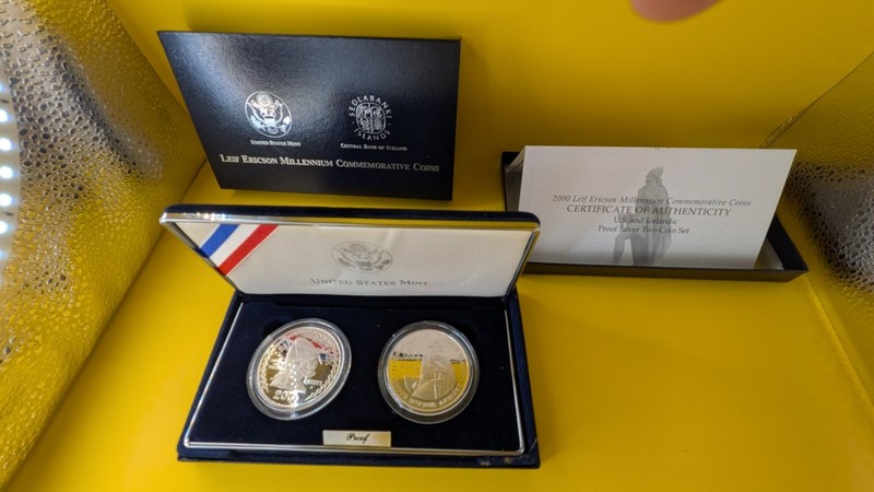 2000 U.S. Mint Leif Ericson Millennium Commemorative Coins Set With Box And COA