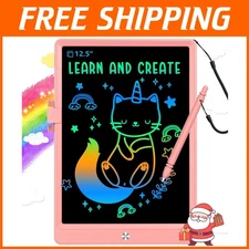 Kids Doodle Board 12.5" Colorful Drawing Tablet Pink