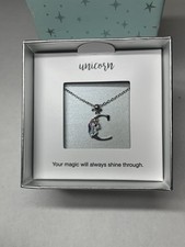 Silver Tone Unicorn C Initial Pendant Necklace New In Box