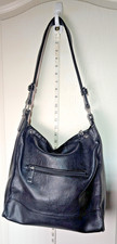 Black Pebbled Faux Leather Hobo Shoulder Bag Large Buckle Accent Silver Hardware