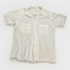 VTG 50s 60s Sheer White Rockabilly Loop Collar Shirt Button Up M As Is