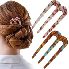 2 Pcs Large French Hair Pin, U Shaped French Hair Pins for Women, 3-Prong Hai...