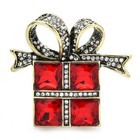 Brooch Pin and Gold Bag - Video Vintage Gift Box Crystal Rhinestone Red Bowknot