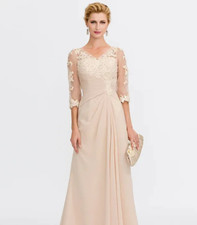 Champagne A-Line Mother of the Bride Dress Half Sleeve Wedding Party Gowns