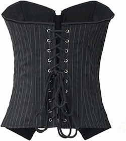 US Office Stripes Suit Corset and Skirt Set Lingerie Overbust Lace Up Bodyshaper