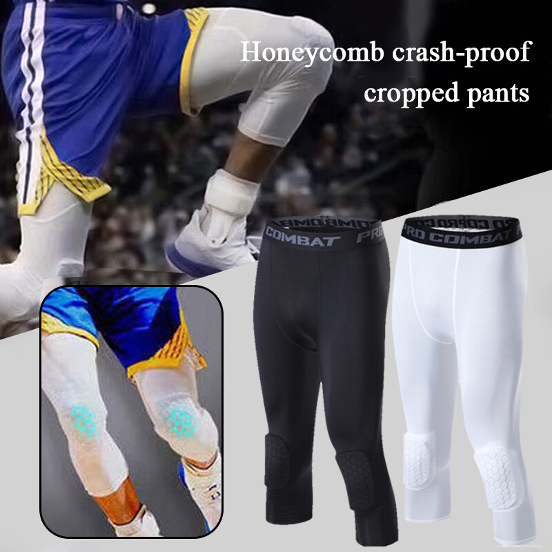 Men's ¾ Length Compression Basketball Pants with Knee Pads
