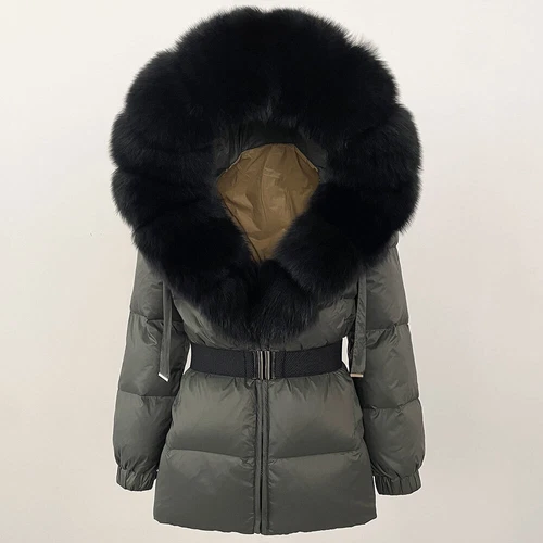 Winterjacke Damen echt Fuchspelz Kapuze dick warm weiß Entendaunenmantel - Bild 28 von 35