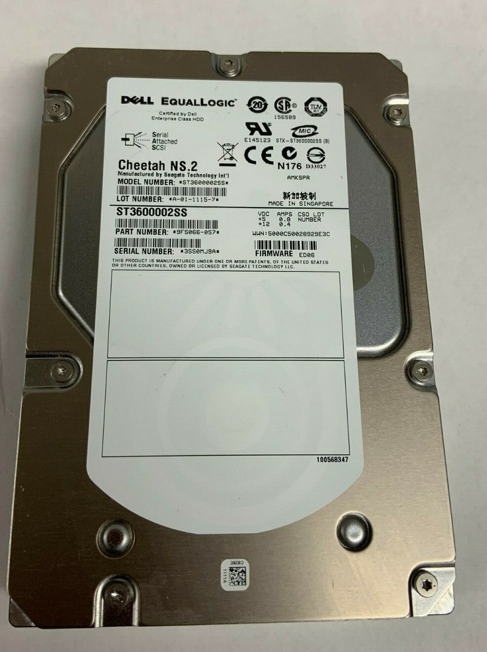 Dell EqualLogic 600GB 10K 3.5 SAS 6G Hard Drive ST3600002SS NKGVY ...