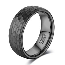 4mm 6mm 8mm Black Hammered Mens Ring Tungsten Wedding Bands Comfort Fit