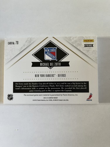 2012-13 Panini Limited Prime Hockey Manufacturers Mark Michael Del Zotto 1/1 - Picture 2 of 2