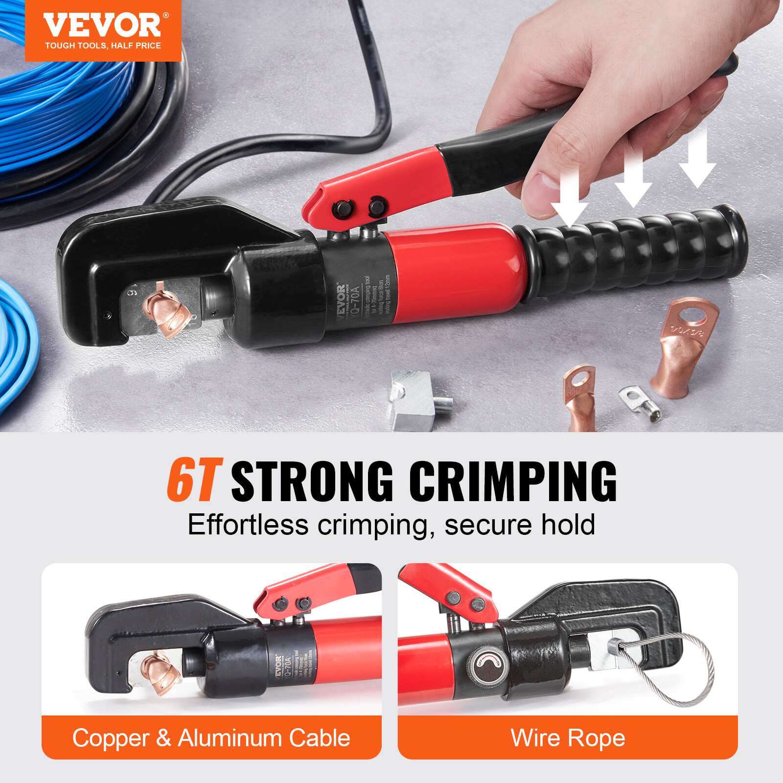 VEVOR Crimping Tool Battery Lug Hydraulic Crimper AWG122/0 Terminal