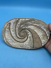 Vintage K  G Charlet Japan Ivory Color Beaded Purse Seashell Pearl Swirl