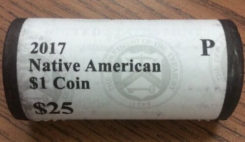 2017 P $1 Sequoyah Native American Dollar Sacajawea Uncirculated 1 Mint Roll - Afbeelding 1 van 5