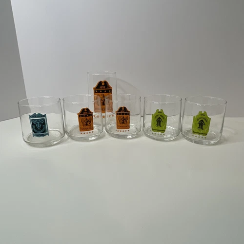 Set of 6 Vintage Anchor Hocking Bar Tavern Pub Sign Tumblers Rare USA