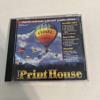 Corel Print House for Windows CD Runs on Windows 95 and IBM PC 486 DX Clipart