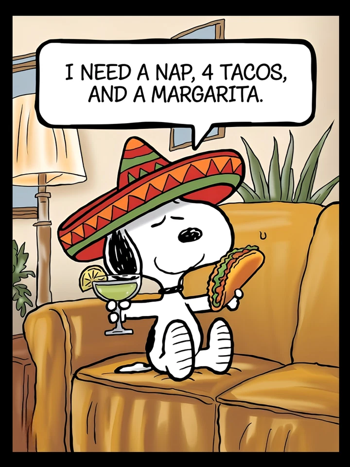 I Need A Nap 4 Tacos And Margarita  Snoopy Peanuts Refrigerator Fridge MAGNET - Image 1 of 1