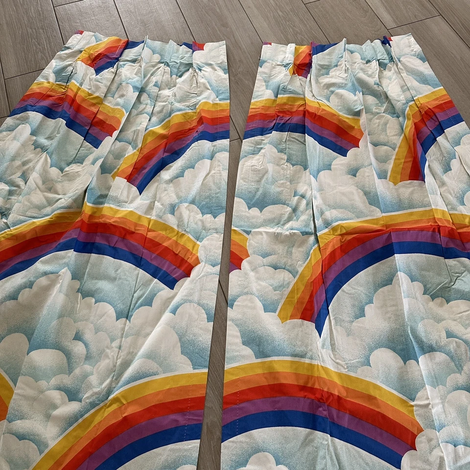 Juego de 2 paneles de cortina cortinas vintage Sears Roebuck Rainbow Clouds plisados Foto 2 de 4