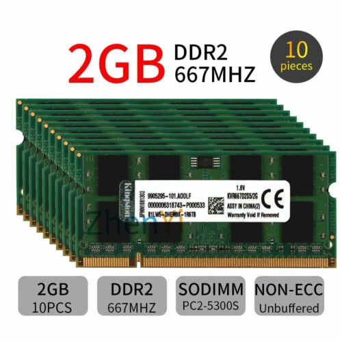 For Kingston 20GB Kit 10x2GB 1GB DDR2 PC2-5300S KVR667D2S5/2G SODIMM Memory DE