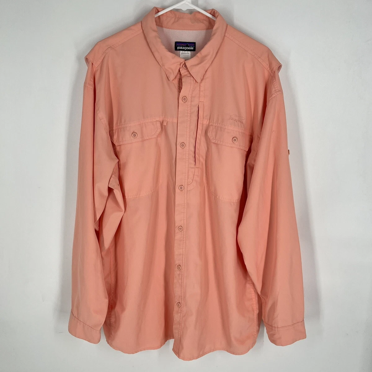 Patagonia Mens Salmon Pink Long Sleeve Fishing Vented Button Up Shirt Size  XXL