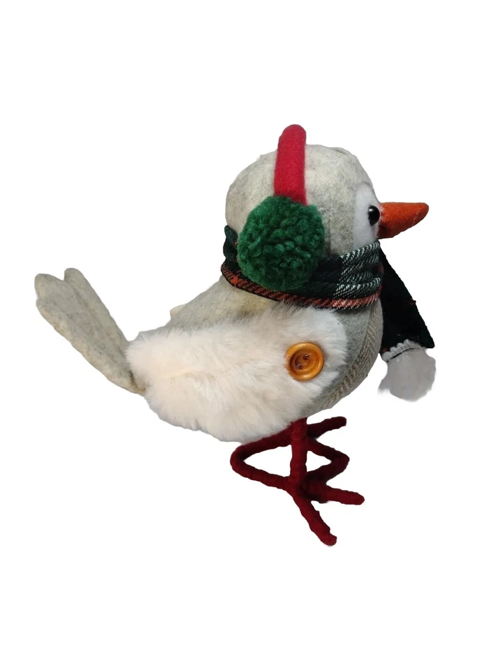 Christmas Ashland Featherly Fabric Bird Plaid Scarf Wearing Earmuffs Red Green - Image 2 of 4