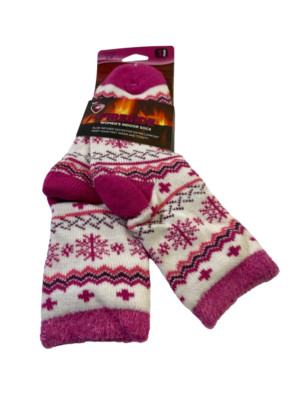 Sofsole Womens Fireside Crew Indoor Socks One Pair Christmas Snowflake,Pink,5-10