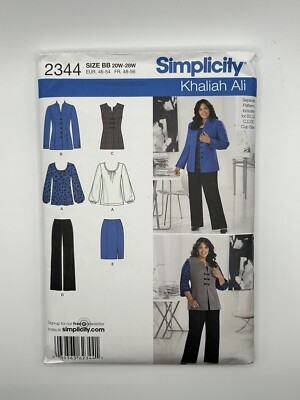 Simplicity 2010 Pattern #2344 Khaliah Ali Pants Skirt Jacket Vest Top Size 20-28
