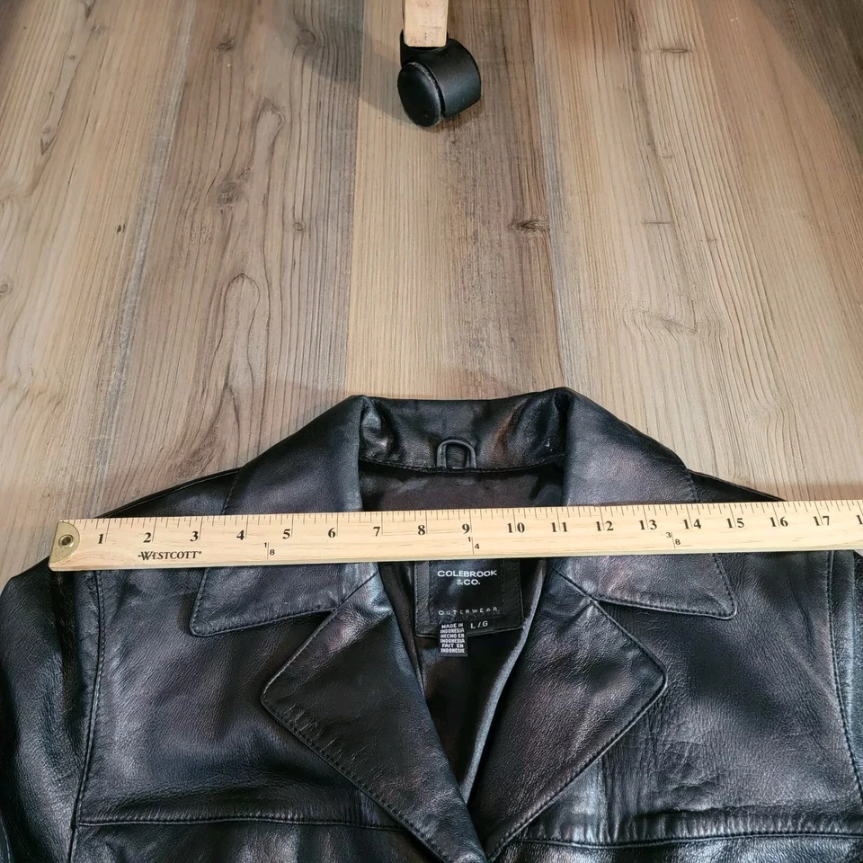 Abrigo blazer grande negro Colebrook & Co para mujer 100 % cuero Foto 4 de 4