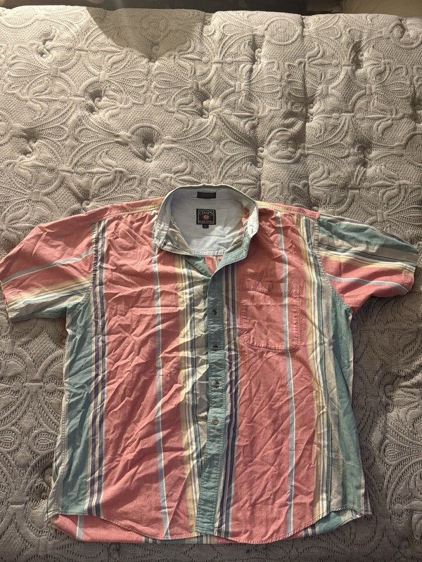 Chaps Ralph Lauren Men's XL Striped Multicolor Short Sleeve Cotton Button-Down