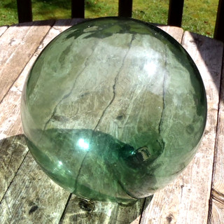 Vintage Large Authentic Signed DOUBLE FF Aqua Green JAPANESE Fishing GLASS BUOY