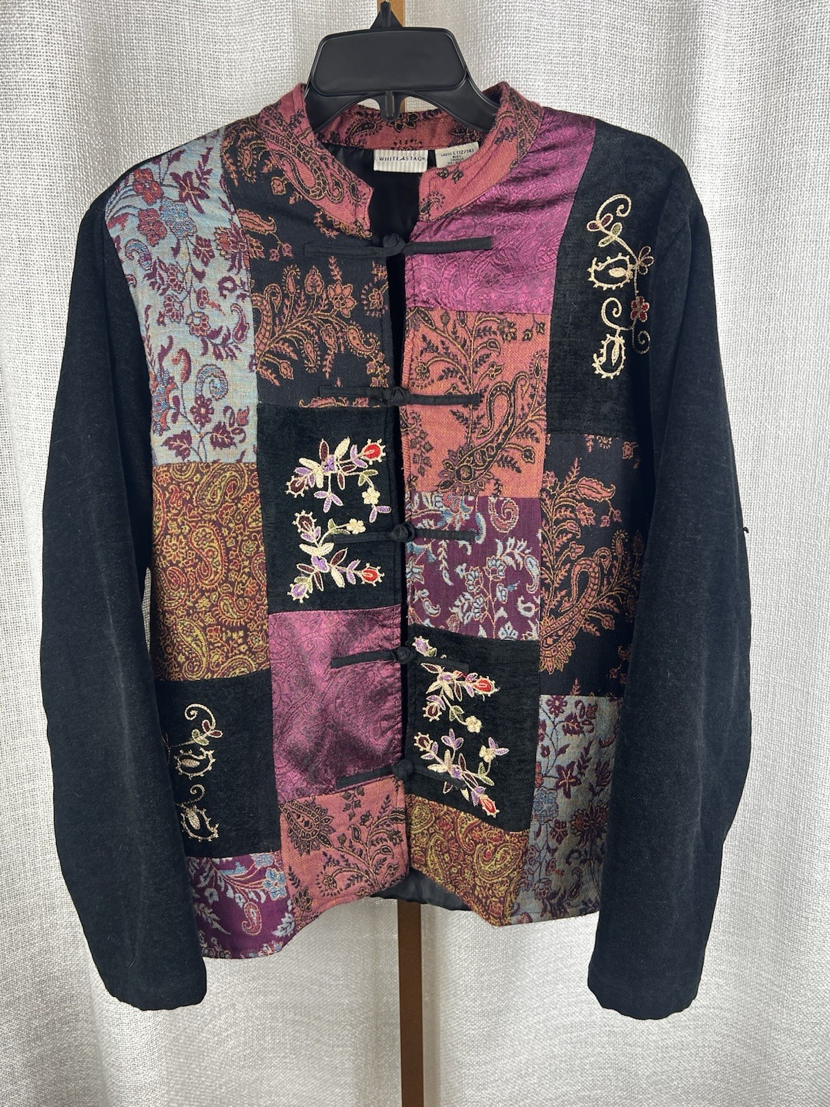 Vintage White Stag Chenille Patchwork Jacket Sz 1… - image 1