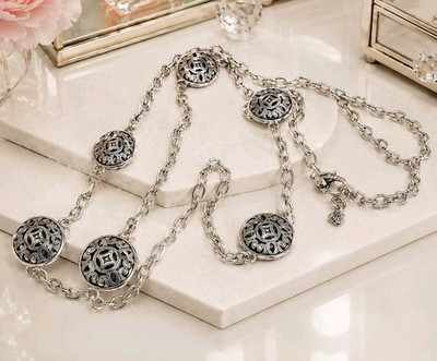 Brighton Serendipity Silver Plated Long Necklace 40  Station Medallion Station