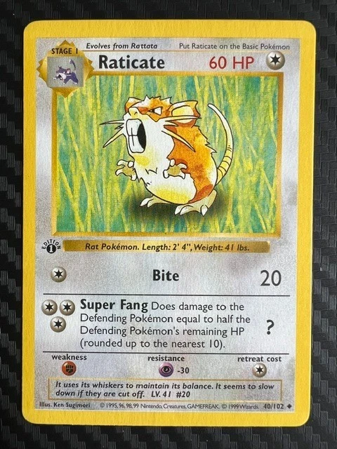 Raticate　ラッタ◆ シャドウレス　Shadowless　ウィザーズ Raticate 040/102 Base Set (Shadowless) for sale | eBay