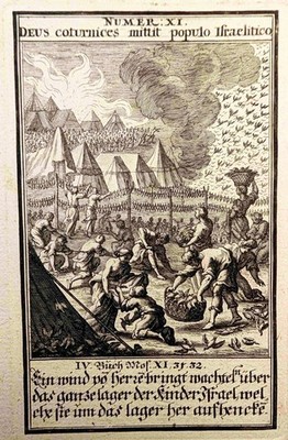 Kupferstich von 1695. Elia gegen Baalspriester. Christoph Weigel: