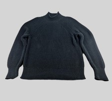 J. Crew Roll Neck Sweater Women's Large Black 100 Cotton Chunky Knit Fisherman