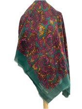 S46 Enrico Coveri Scarf   Silk Wool Blend Paisley Print   Green  Fuchsia