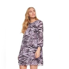 Nine West Babydoll Medium Crystal Pleated Shift Purple Zebra Dress