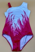 Girls Dance Gymnastics Pink Flame Swirl One Shoulder Sleeveless Leotard Size 8