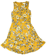 NWT Loft Outlet Size 2 Floral Dress Mustard Yellow Olive Green White Flowers