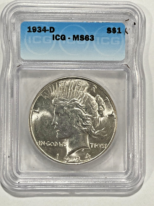 1934-D Peace Dollar :  ICG MS63