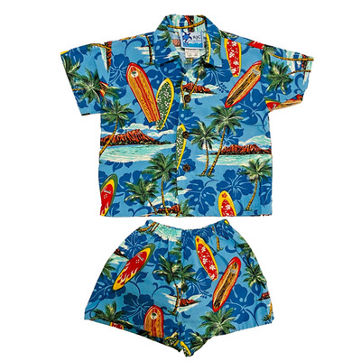 RJC Matching Hawaiian Shirt & Shorts Set Todder 12M Surfboards Made in Hawaii