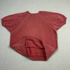 Vintage 60s Sun Faded Red Short Sleeve Cotton Sweatshirt L/XL True Blank