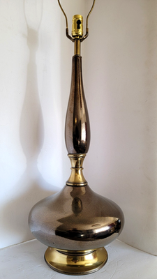 #ad Vtg Mid Century Modern PHIL MAR Bronze Ceramic amp; Brass Genie Tall Table Lamp $175.00
